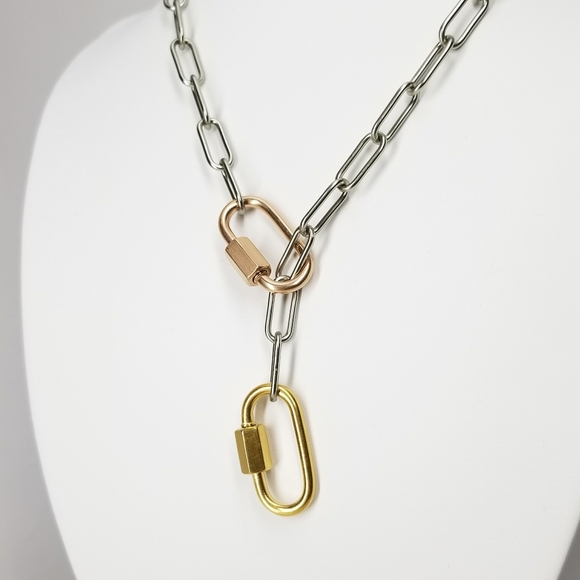 NWT Stainless Steel Carabiners Choker Lariat - Picture 2 of 10